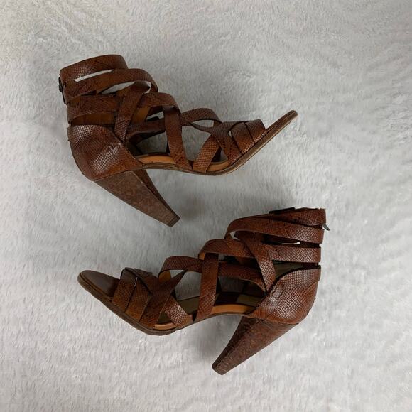 Frye Women's Mika Brown Leather Strappy Heels Size 7 - Picture 5 of 9